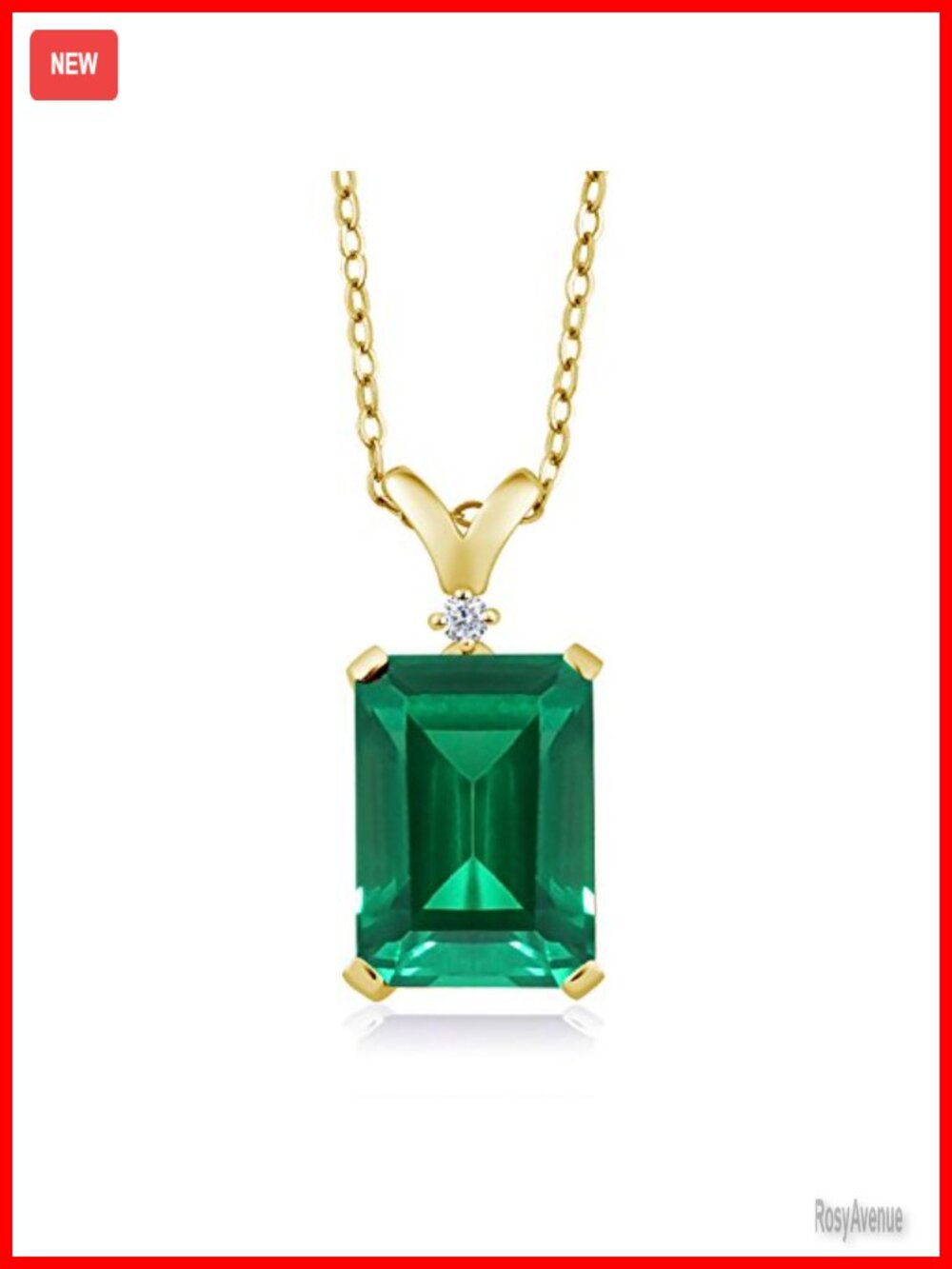 18K Yellow Gold Plated Sterling Silver Emerald Cut Birthstone Pendant Necklace